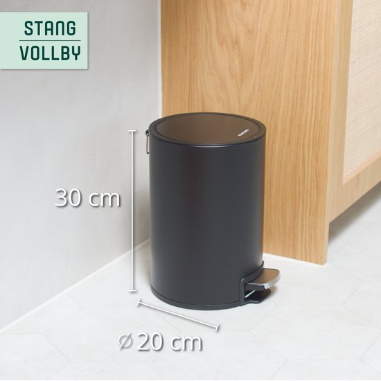 StangVollby Kallax Tret-Abfalleimer - 5 Liter - Edelstahl - Schwarz - Abfalleimer - Toilette - Badezimmer - Klein - Soft Close-Deckel