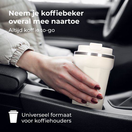 Castagnola Thermosbecher - Kaffeebecher To Go - Reisebecher für Kaffee und Tee - Teebecher - 380 ML - Edelstahl - Offwhite - Octagon