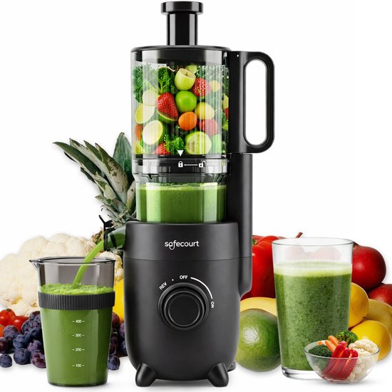Safecourt Kitchen Slow Juicer - leistungsstarker Motor [Vorschneider & Kaltpress-Technologie] - einfache Reinigung - BPA-frei - Entsafter Schwarz