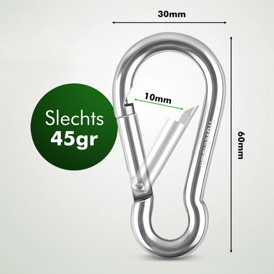 Travelhawk Karabiner - Musketierhaken mit Karabiner - Karabiner Schlüsselanhänger - 4 Stück - Edelstahl - Silber