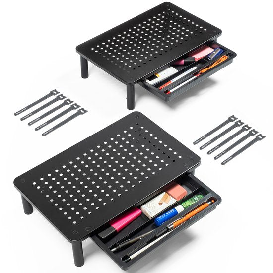 Auronic Monitorständer - Monitoraufsteller - Bildschirmaufsteller - 2 Stück - verstellbar - 37 x 23,5 x 10 cm - Metall - Schwarz