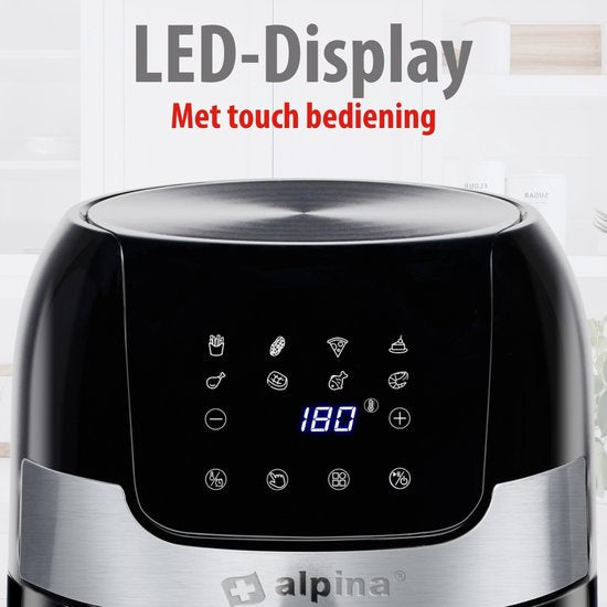 alpina Airfryer 4.5L- Heißluftfritteuse für 2 bis 4 Personen - Luftfritteuse mit einstellbarer Temperatur von 80°C bis 200°C - Timer bis zu 60 Minuten - Heißluftfritteuse 1400W - Schwarz