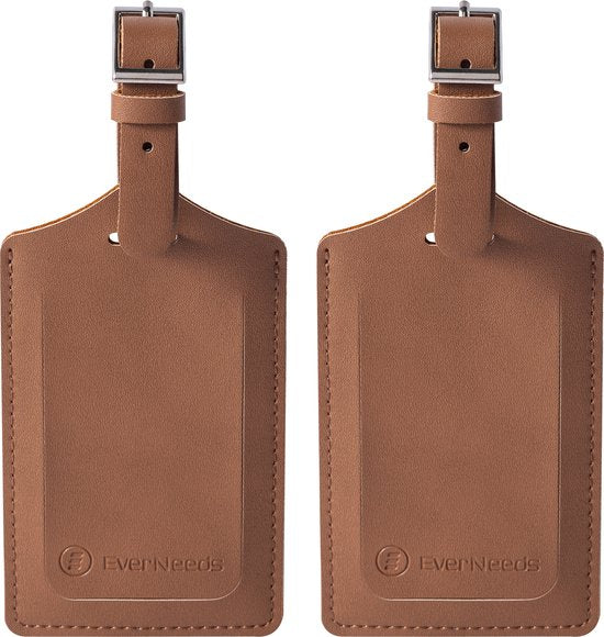 EverNeeds Kofferanhänger - Kofferanhänger für Koffer - Kofferanhänger - Kofferanhänger - PU Leder - Braun - 2 Stück