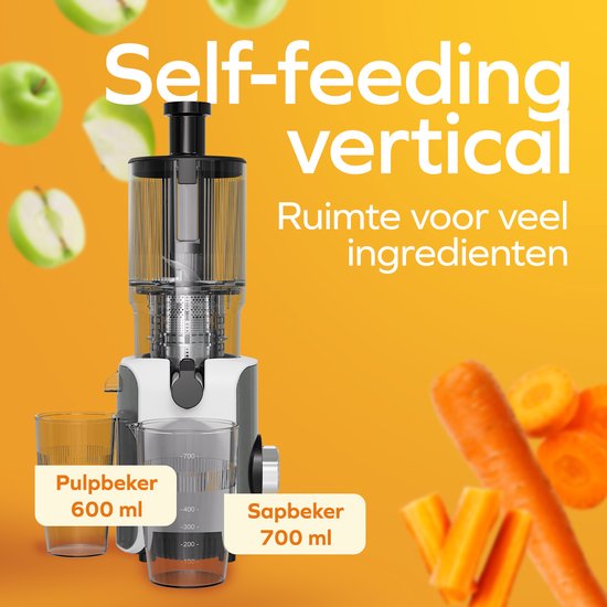 KitchenBrothers Slowjuicer - Vertikal - Entsafter - Gemüse- und Obstpresse - 126 mm - 750 ml - Perlweiß / Weiß