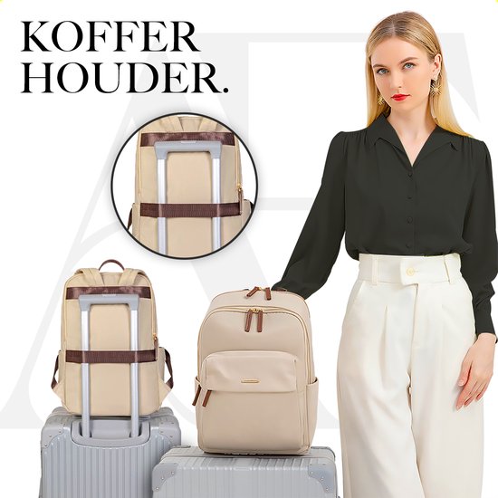 Aramae® - Rucksack Damen - Laptoptasche 15.6 Zoll - Rucksack Damen - Rucksack Mädchen - Rucksack Beige - Schultasche