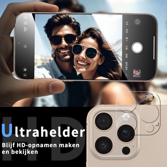 Podec Displayschutzfolie und Kameralinsenschutz passend für iPhone 16 Pro Max - gehärtetes Schutzglas - transparent und kratzfest - gehärtete Glasabdeckung - 3 + 3 Stück