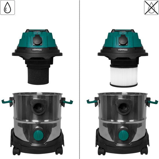 VONROC Nass- und Trockensauger / Staubsauger - 1400W - Einschaltautomatik - Blasfunktion - 20L Edelstahlbehälter - 3m Schlauch - 6m Netzkabel