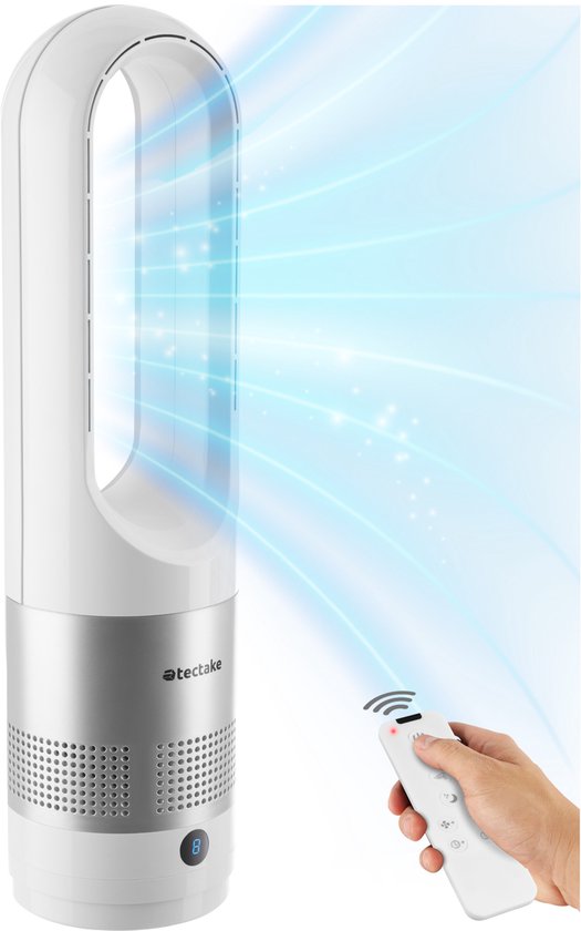 tectake® Turmventilator Polar - Säulenventilator inklusive Fernbedienung - 8 Geschwindigkeitsstufen und Timer - 80° Rotationsfunktion - Leiser Ventilator (35-55dB) - Standventilator mit LED-Bedienfeld - 55,5 cm hoch - Luftkühler - Weiß