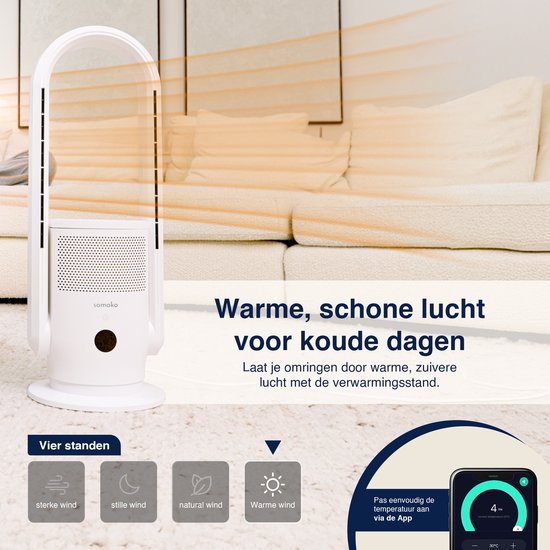 Samako - 3-in-1 Luftreiniger, Ventilator & Heizung - 2000W - Hepa 13 Filter - Inklusive Fernbedienung und App - weiß