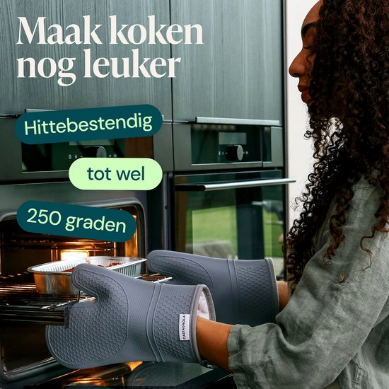 Castagnola Ofenhandschuhe - Hitzebeständige Überhandschuhe - Silikon-Ofenhandschuhe - Hitzebeständig bis zu 250°C - EN407 zertifiziert - Baumwolle - Grau