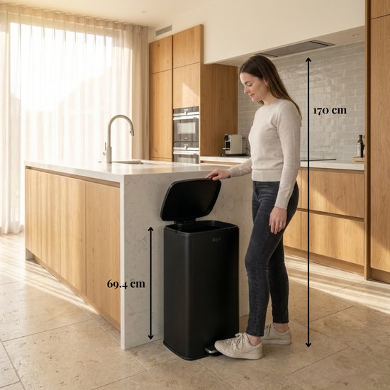 Bayt Mülleimer - Mülleimer 60 Liter - Treteimer 60 Liter - Mülleimer 60 Liter - Abfalleimer - Edelstahl - Schwarz