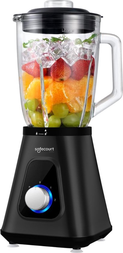 Safecourt Küchenmixer - Leistungsstarker - 1200-Watt-Mixer - Mit To-Go-Becher - 3 Ständer - Schwarz