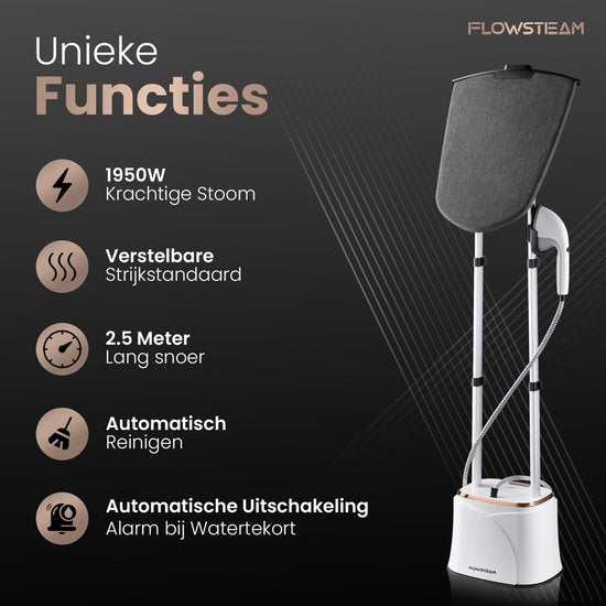 Flowsteam PRO Wäschedampfer – 1950 W – 2,2 L – 150 min – Inkl. Bügelbrett - Weiß
