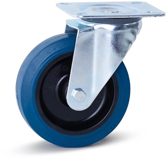 Blaue elastische Gummi-Lenkrolle mit Oberplatte - 125mm - 180kg