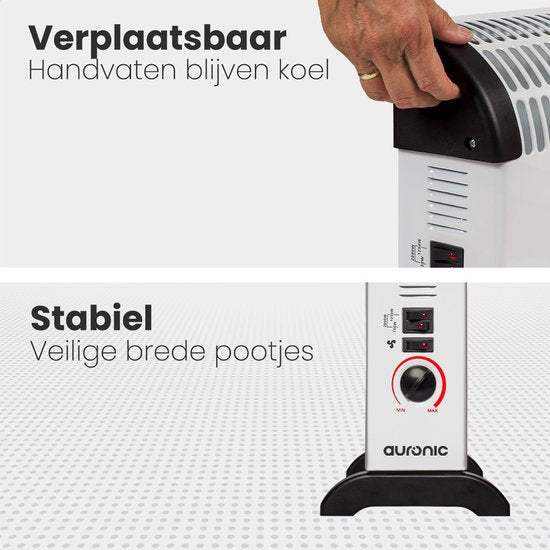 Auronic Elektrokonvektor - 750/1250/2000 Watt - mit Gebläse - Heizung - Heizlüfter - Weiß