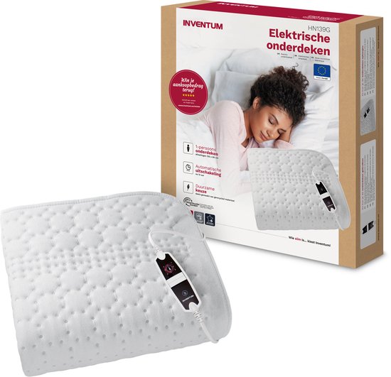 Inventum HN139G Wärmeunterbett 150x80 cm - Einzeln - 4 Wärmestufen - Wärmedecke - Waschbar - Automatische Abschaltung - Überhitzungsschutz - Vlies - Weiß