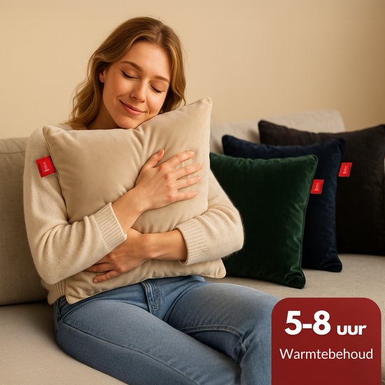 Coozie Wiederaufladbares Wärmekissen - Kabellos & verkabelt - 45-65°C - Samt - 45 x 45 cm - Inkl. Powerbank - Bis zu 8 Stunden Wärme - Beige