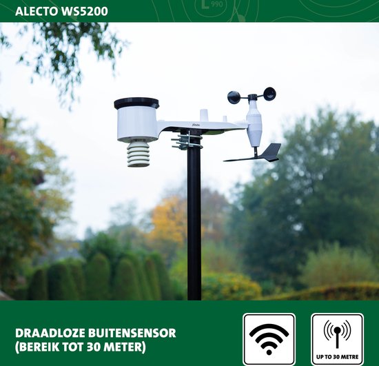 Alecto WS5200 - Professionelle WiFi-Wetterstation mit Außensensor - App-Steuerung - 6-in-1
