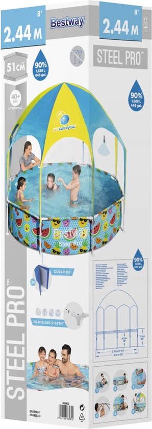 Bestway Steel Pro Kinderpool - UV-Sonnenschutz & kühlender Wassersprüher - 244x51 cm