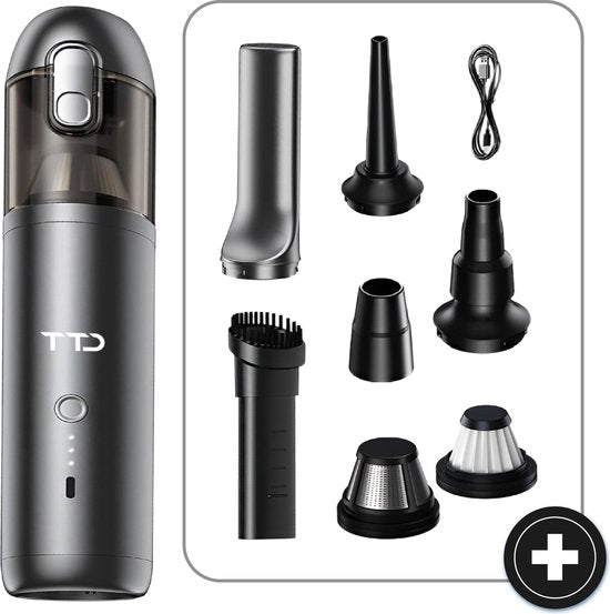 TTD® Premium Auto Staubsauger Kabellos und wiederaufladbar - 17.000 Pa - Handstaubsauger - Blasen & Saugen - Hitzebeständig - Kompaktes Design - Mit HEPA-Filter