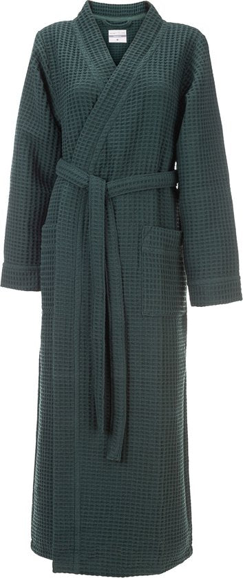 Heckettlane Bademantel Waffel - Morgenmantel für Damen und Herren - XL - Morgenmantel aus Baumwolle - für die Sauna geeignet - Grün