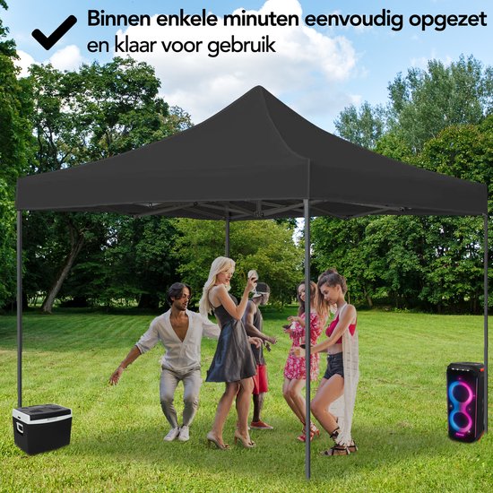 Brixy Partyzelt - faltbar - leicht aufbaubar - 3x3m - wasserdicht - Pavillon - inkl. Tragetasche - Schwarz