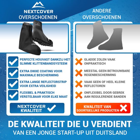 Nextcover® Überschuhe Wasserdicht | 100% Wasserdichte Regenschuhe Fahrrad | Reflektierende Schuhabdeckung Wiederverwendbar | Regenabdeckungen für Schuhe | Überschuhe | Schuhschutz | Radfahren Überschuhen