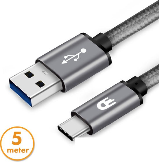 Drivv. USB zu USB C Kabel - Schnellladegerät - USB C Daten- und Ladekabel - 5 Meter - Geeignet für Samsung, iPhone 15 & mehr - Space Grau