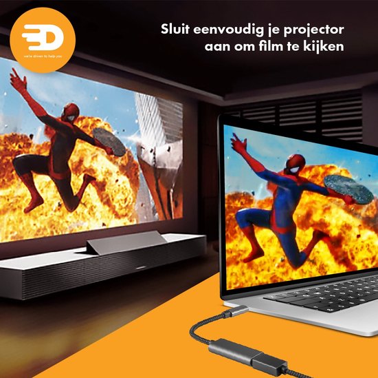 Drivv. USB C zu HDMI Adapter - Unterstützt 4K 60Hz - Thunderbolt 3 - Nylon - Grau