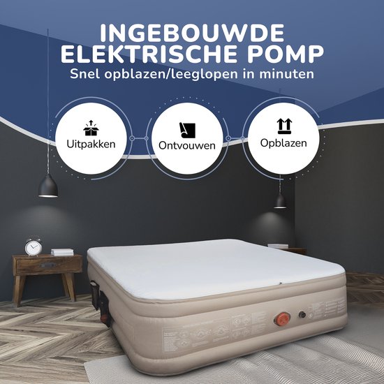 FLOAT CloudSpring - 2-Personen-Luftbett mit (5 cm) Schaumstoffauflage - <3 min schnelles Aufblasen - Inklusive 2 Aufbewahrungstaschen, Tragetasche und Reparaturset - 203x152x46 cm - Selbstaufblasende Zwei-Personen-Luftmatratze - Eingebaute elektrische Pum