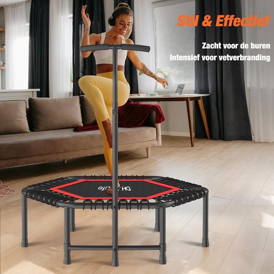 DH FitLife Fitness Indoor Trampolin | Ø114cm 45-inch Mini-Trampolin für Cross Jumping | Belastbarkeit 150 KG | Mit 3 verstellbaren Griffpositionen | Stabie