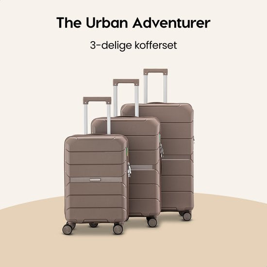 SKYCASES Urban Adventurer - Kofferset - 3-teilig - Zahlenschloss - 232L - Spinnerrollen - Reisekoffer mit Kofferschloss - Leichtgewicht - Champagner