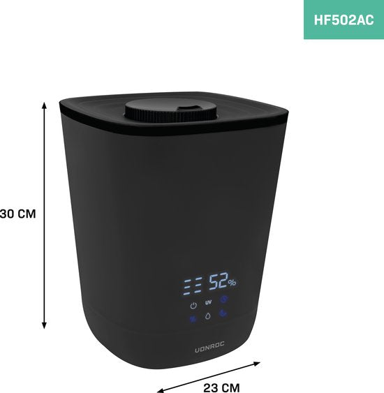 VONROC Luftbefeuchter 4,5 Liter - Ultraschall - UV-Sterilisation - 360° Nebelauslass - Inkl.
