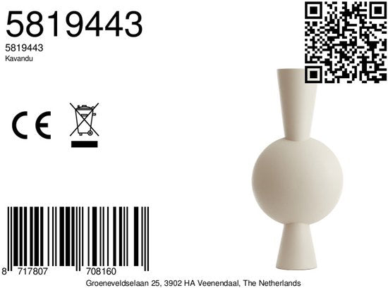 Light & Living Vase Kavandu – Weiß – 37,5 x 22 x 81 cm – Metall – Modern – Blumenvase – Wohnaccessoire – Dekorative Vase für das Wohn- oder Schlafzimmer