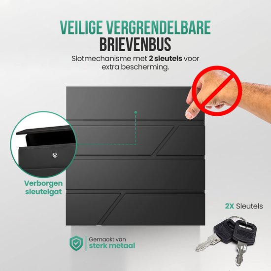 Avalo Briefkasten Edelstahl Schwarz mit Zeitungsbox und Schloss - Inkl. Befestigungsmaterial & 2 Schlüssel