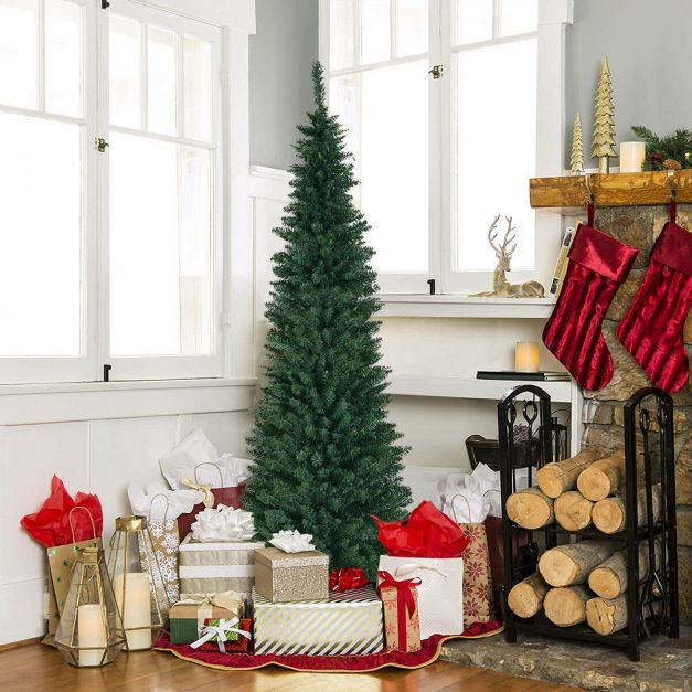 Coast Weihnachtsbaum Pencil Slim - 210 cm & 700 Spitzen - mit Metallständer und realistischen Zweigen - für drinnen und draußen - grünes PVC und Metall