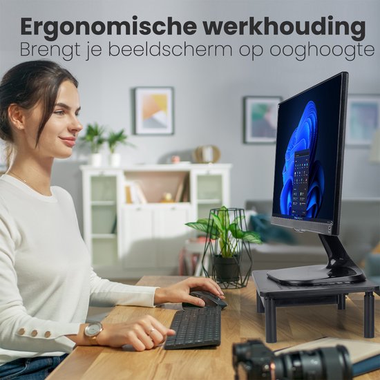 Auronic Monitorständer - Monitoraufsteller - Bildschirmaufsteller - 2 Stück - verstellbar - 37 x 23,5 x 10 cm - Metall - Schwarz