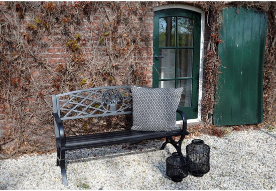 Lesli Living - Gartenbank - Außenbank - Gartenbank Stahl - Balkonbank - Außenbank wetterfest - Stahl - Extra stabil - Strapazierfähig - Oxford - 127 x 59,5 x 80 cm - Belastbarkeit: 180 kg - Schwarz