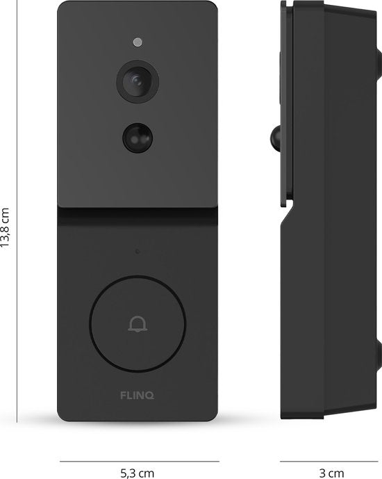 FlinQ Smart Doorbell - Türklingel drahtlos - Türklingel mit Kamera - inkl. Gong - 1080P HD - Schwarz