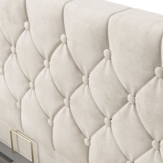 Polsterbett Nizza - 140 x 200 cm - Beige - LED-Beleuchtung & Bettschublade
