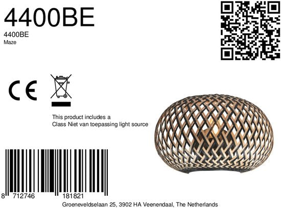 Anne Lighting – Wandleuchte – MAZE – natur – Bambus – Nachttischlampe – E27 – 4400BE