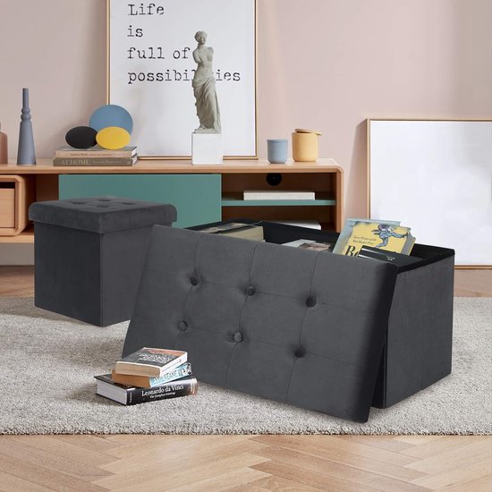 Fußhocker Aufbewahrung Bank Sitz Samt,Fußhocker Aufbewahrung Hocker faltbar 76x37.5x38cm,Grau SH70gr