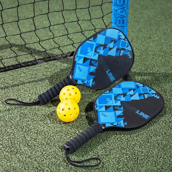 Baseline Pickleball Set - Inklusive Netz, 2 Schläger & 2 Bälle - Holzschläger - 2,4 Meter Netz