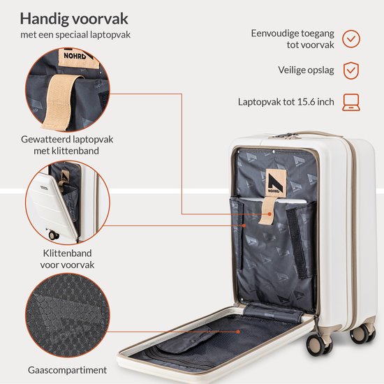 Nohrd Handgepäck Koffer 35 L - Spinner Räder - Trolley Leichtgewicht - Doppeltes TSA Schloss - Reisekoffer - praktische Fronttasche - Elfenbein