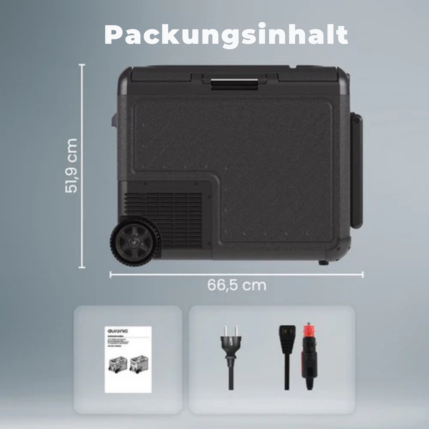 Auronic Electric Cool Box - Kompressor - Mit Rädern - 12V 230 Volt - Auto - 50L - Schwarz/Grau