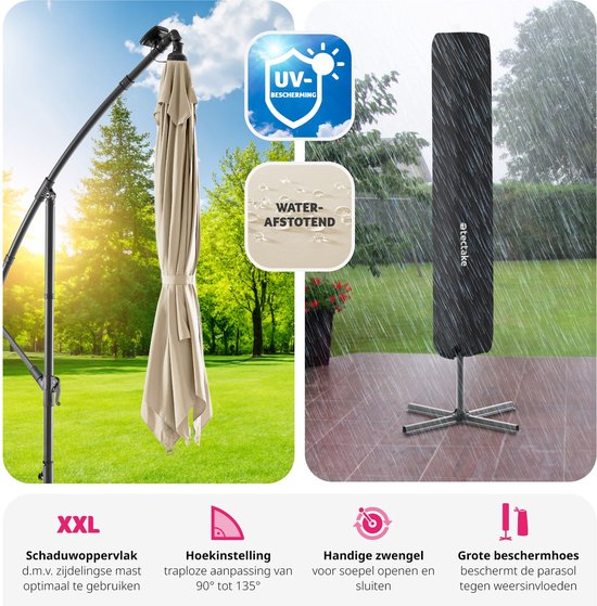 tectake - Sonnenschirm 250cm mit Solar Led Beleuchtung - Sonnenschirme - Schwebender Sonnenschirm - Solarenergie - Inkl. Solarpanel - Gartenbeleuchtung - beige