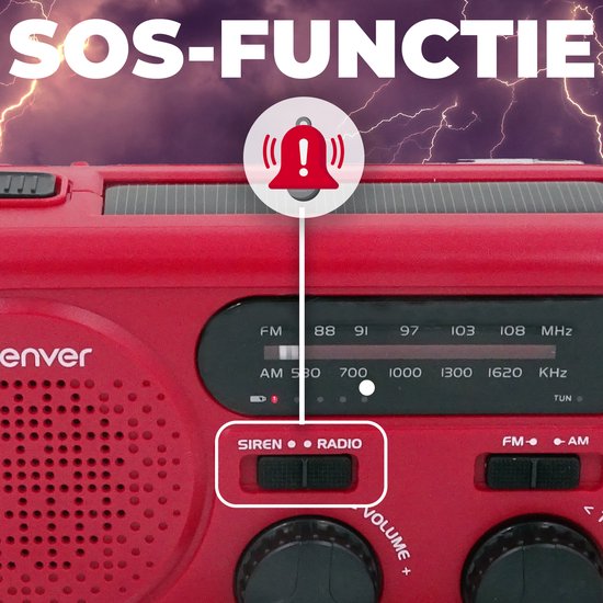 Denver Notfall-Radio - Solar-Powerbank - FM-Radio - Notfall-Kit - Taschenlampe - Wind-up - SOS-Taste - Solar-Powerbank - SCR2010