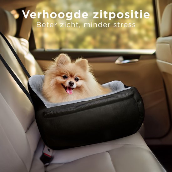 CozySense® Hundeautositz - Hundekorb Auto mit Sicherheitsgurt und Staufach - für kleine Hunde - Vorder- oder Rücksitz - Schwarz/Grau