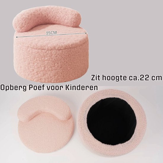 Ceruzo Kindersessel - Rosa Aufbewahrungsstuhl - Teddy Boucle- Weiche Rückenlehne- Ø 35 -H28 cm