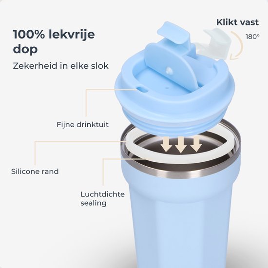 Castagnola Thermos Cup - Kaffeebecher To Go - Reisebecher für Kaffee und Tee - Teebecher - 380 ML - Edelstahl - Hellblau - Octagon